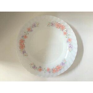 INDOPAL Indonesia 60's Serving Dish Pink Floral White Opaline Milk Glass 10 1/4"